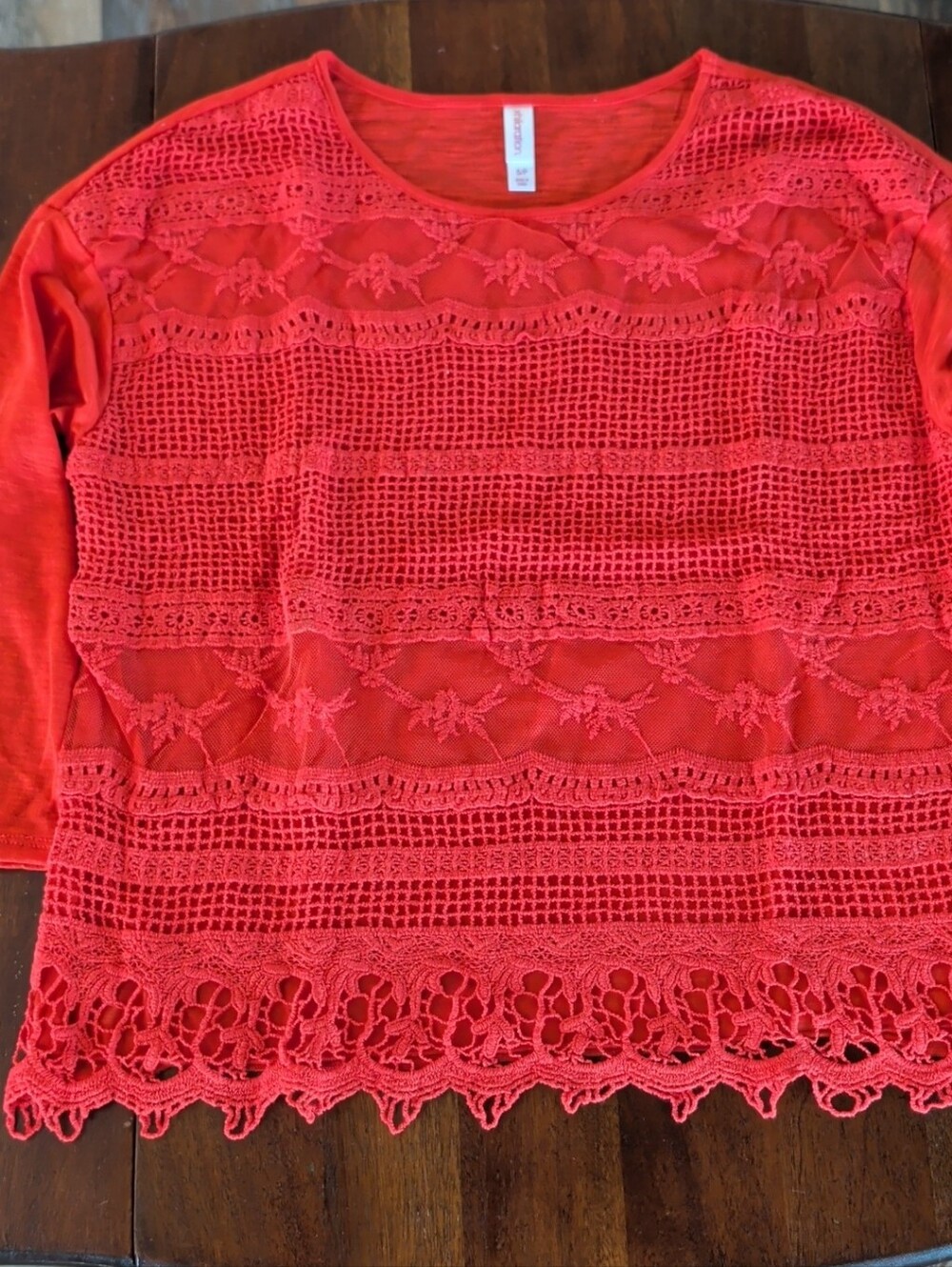Xhilaration Red Crochet Lace Knit Blouse